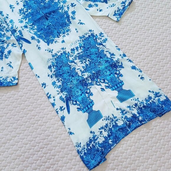 NWOT $631 FERRE Vintage Floral Print Blue Mini Shirt Dress Size IT50 - Picture 10 of 12